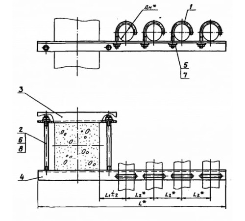 Крепления четырёх трубопроводов к ж/б колоннам в Лиде