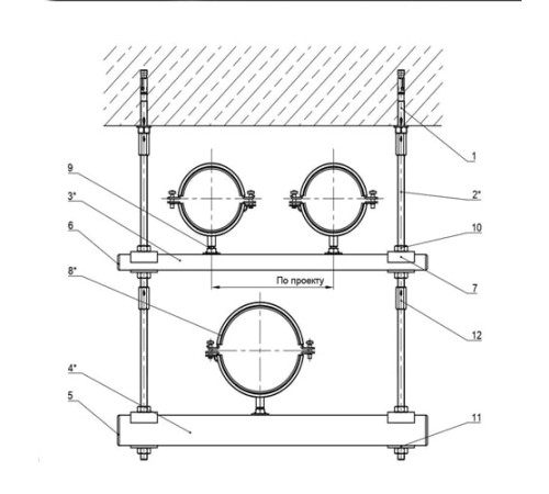 Крепления трех трубопроводов к перекрытию в Лиде