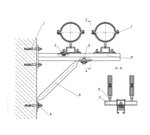 Крепления двух трубопроводов к стене в Лиде